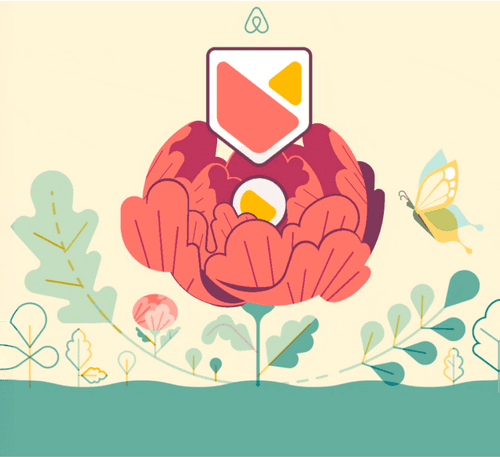 a cartoon of a flower with Airbnb Superhost badge with a butterfly beside it